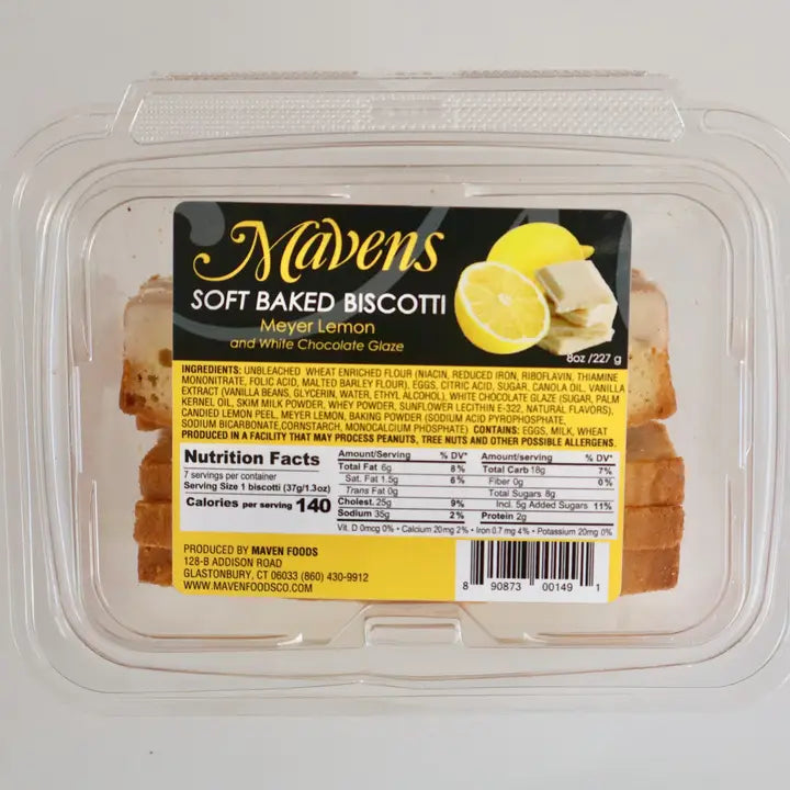 Biscotti, Meyer Lemon White Chocolate, Maven Foods