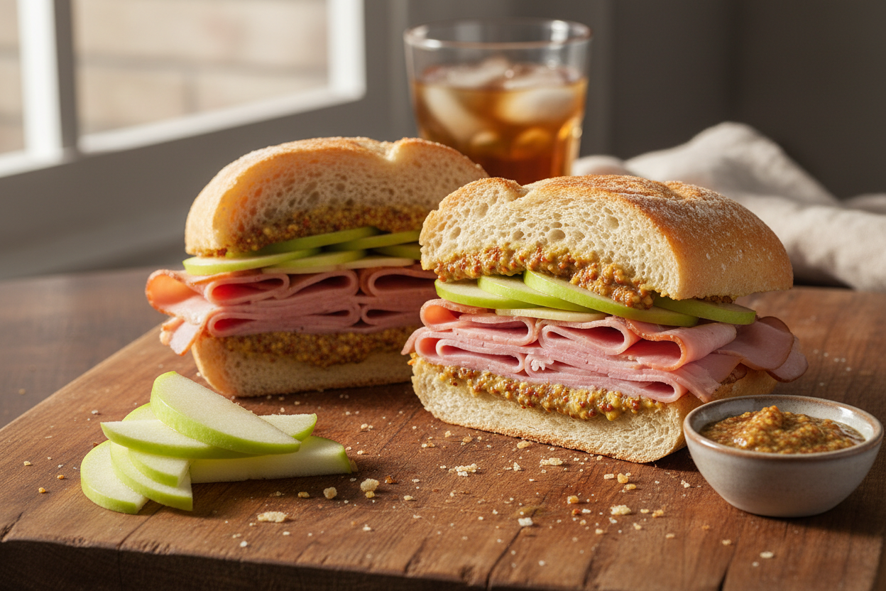 Honey Maple Ham, with Vermont Sharp Cheddar on a Semolina Roll